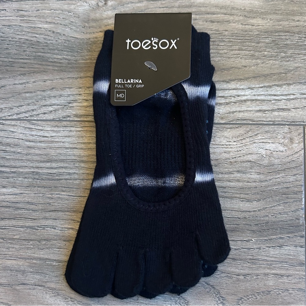 ToeSox full toe navy blue tie dye strip grip socks Pilates yoga women’s medium